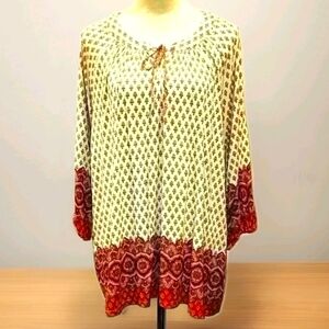 Rose & Olive bohemian Boho Loose Tie Front top size 1X